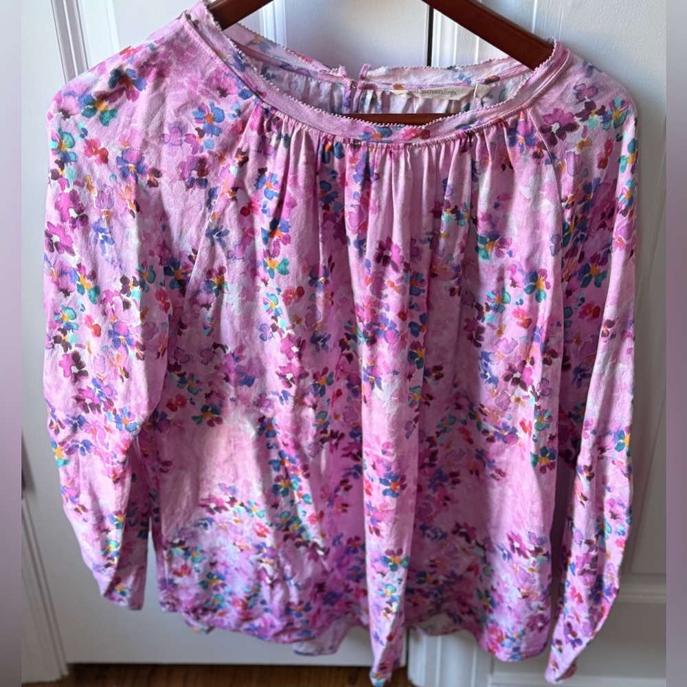 Soft Surroundings Braille Pink Floral Blouse Sz L